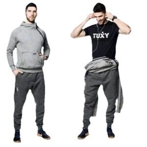 Tuxy XXL Men's One Piece Jumpsuit Hoodie Loungewear Sweats Joggers Gray Zip Up